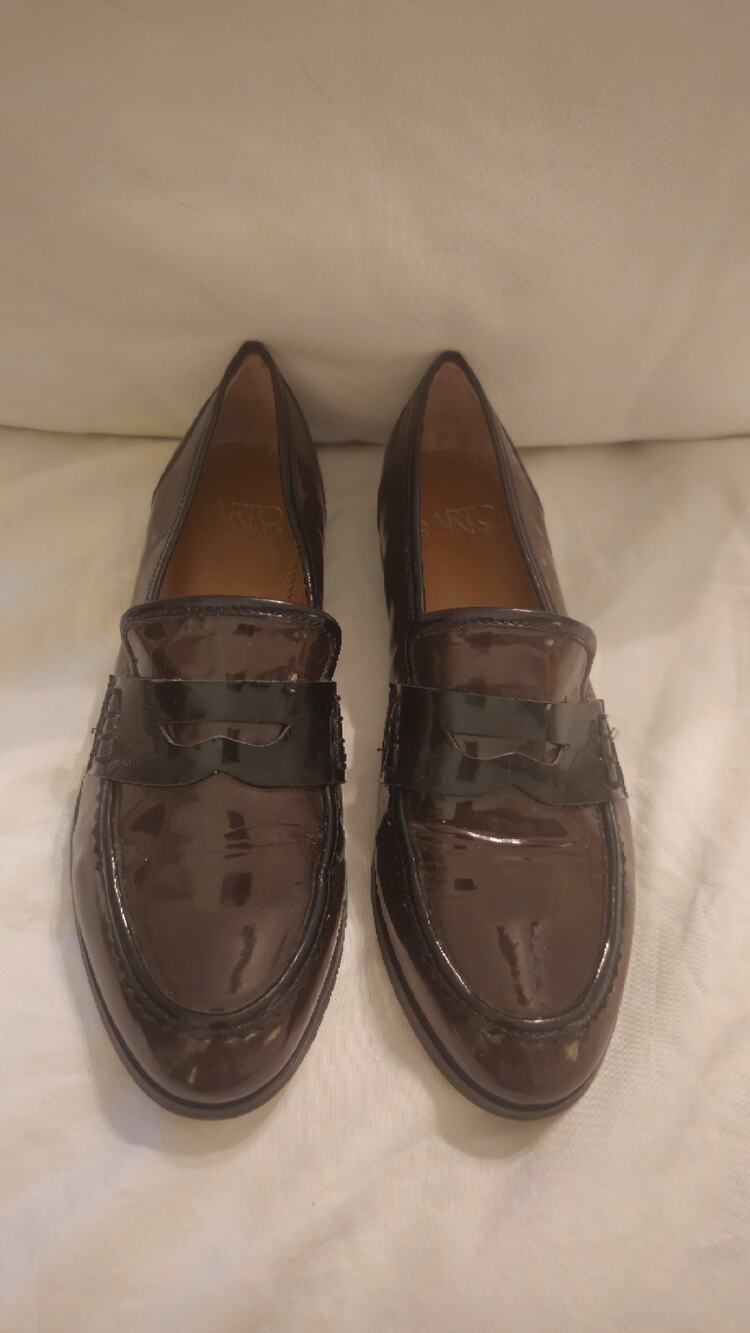 Franco Sarto Patent Leather Penny Loafers Brown Mahogany/black Size 7M